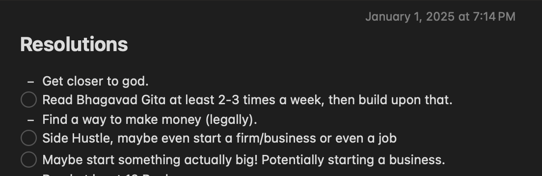 My resolutions from January 1, 2025